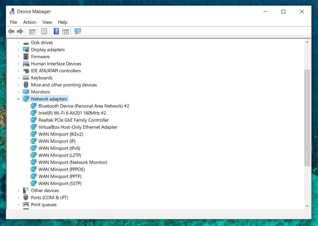 Expanding the Network Adapter dropdown to see the available devices.