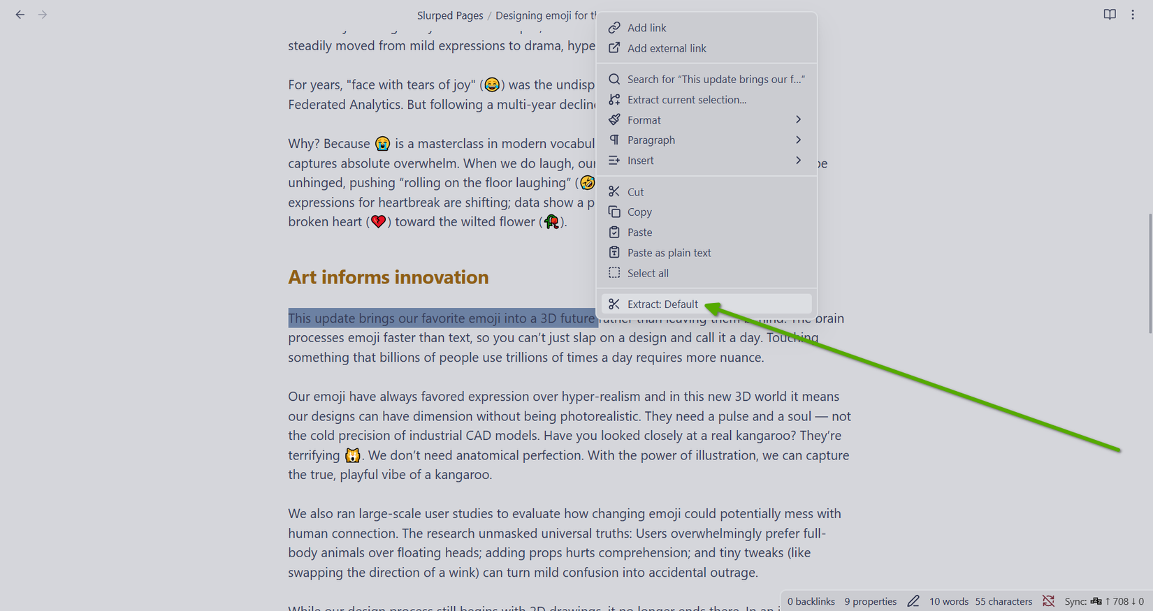 Extract the text into a new note.