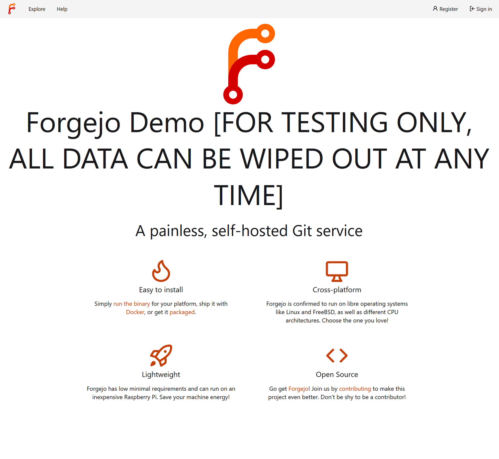 A screenshot of the Forgejo home page.