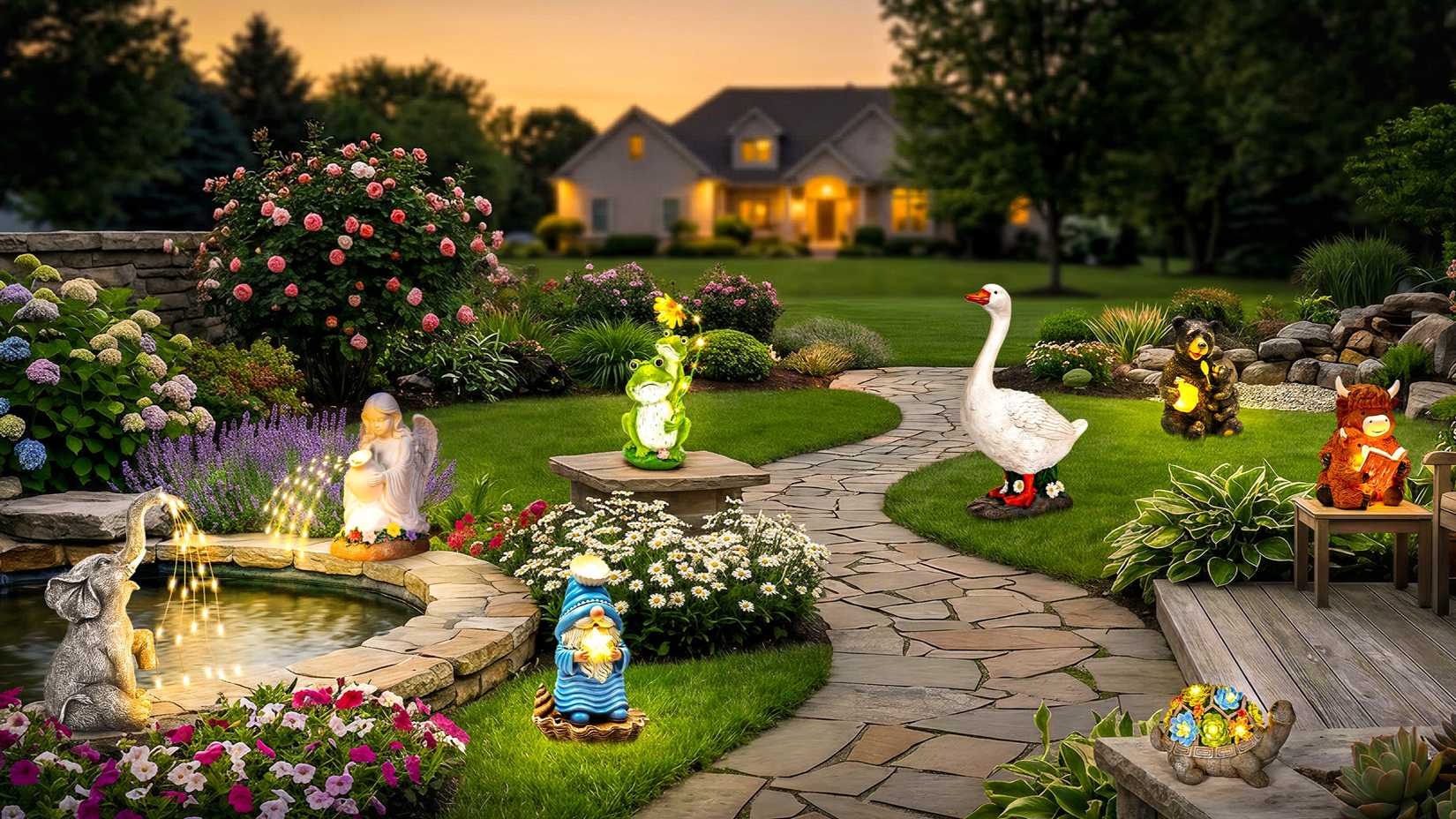Garden with various GIGALUMI figurine lights
