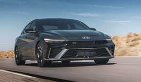 Front 3/4 shot of a 2024 Hyundai Elantra N-Line