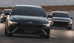 Head-on action shot of a 2024 Hyundai Elantra N-Line
