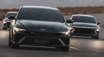 Head-on action shot of a 2024 Hyundai Elantra N-Line