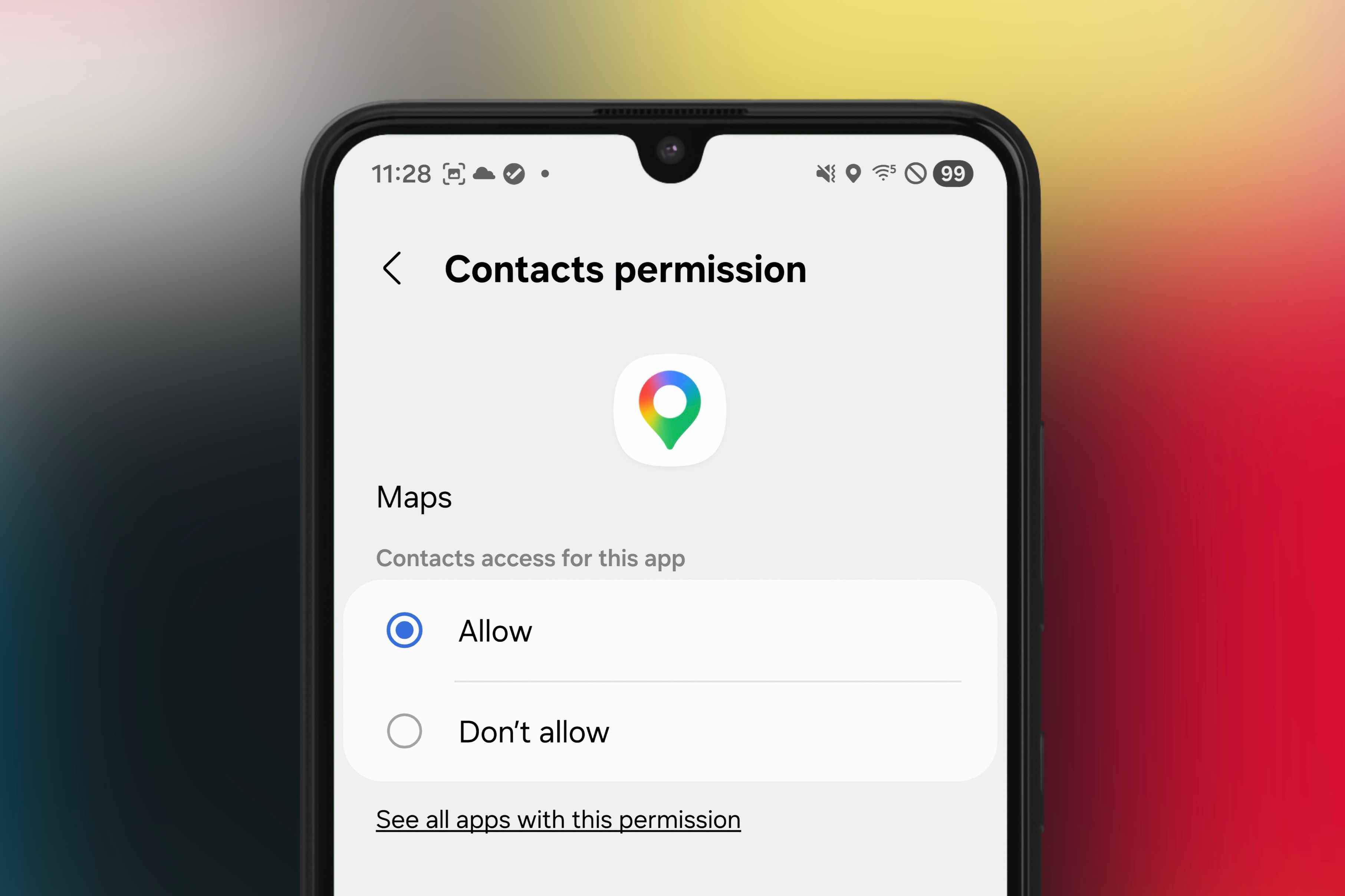 Google Maps contacts permissions in settings app on Android device.