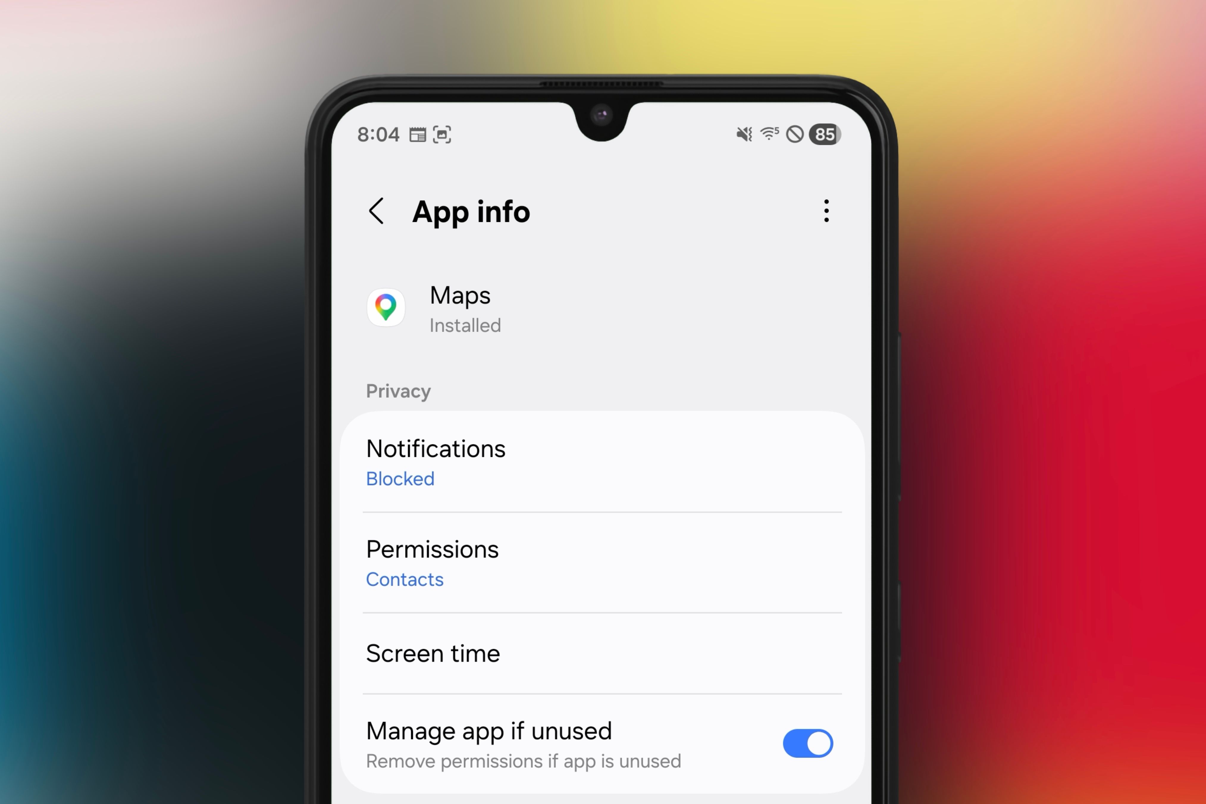 Google Maps app info on an Android device.