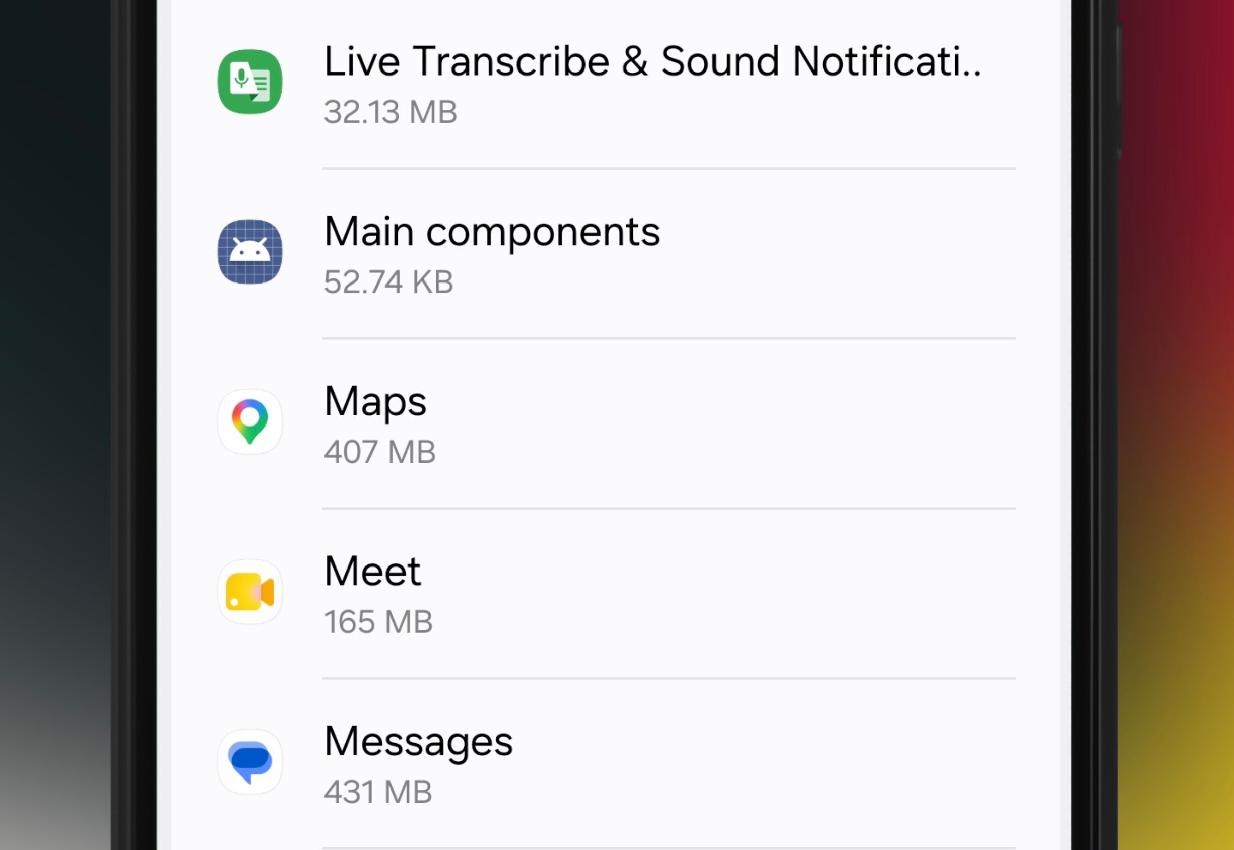 Google Maps app as "Maps" in settings on an Android device.