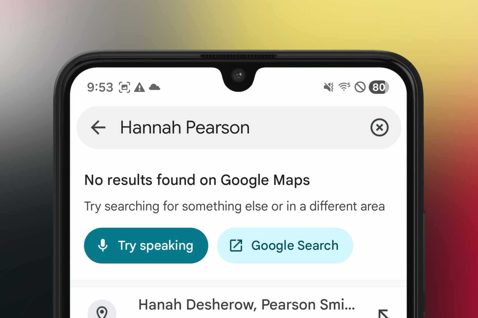 No address found when typing in contact's name in Google Maps app on an Android device