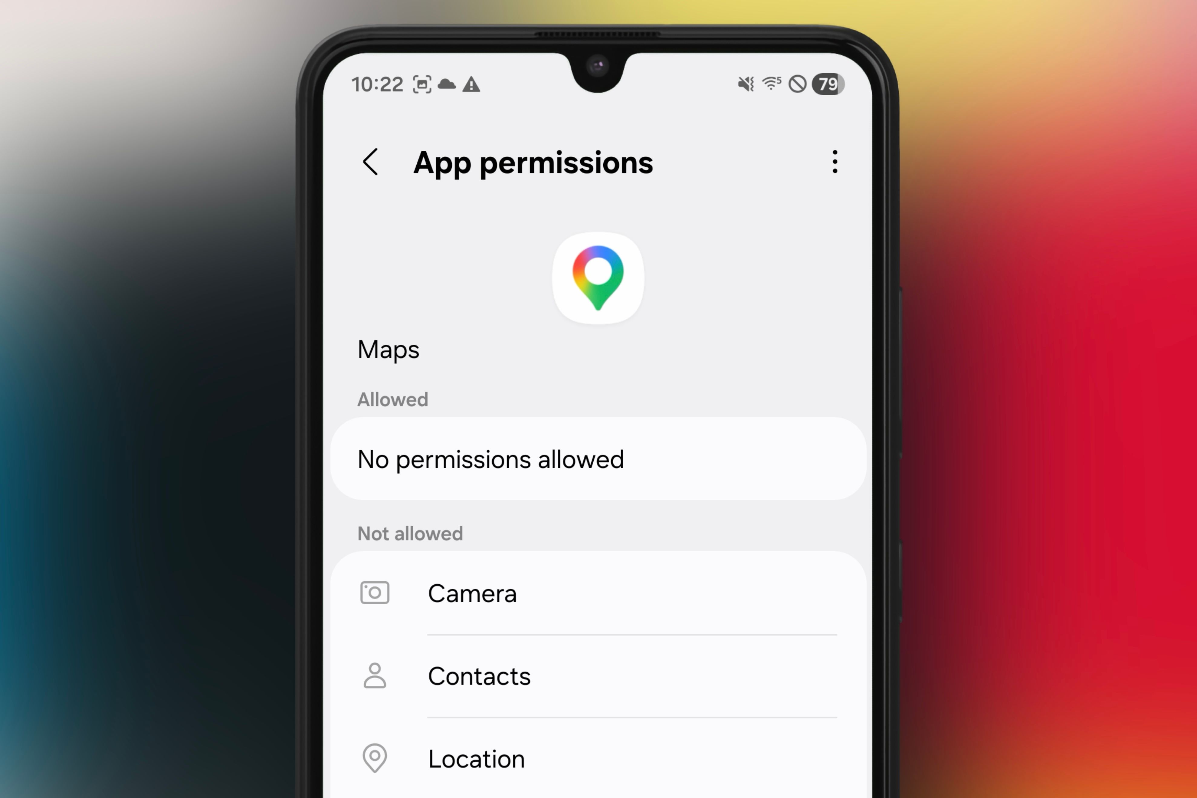 Google Maps app permission section in settings on an Android device.