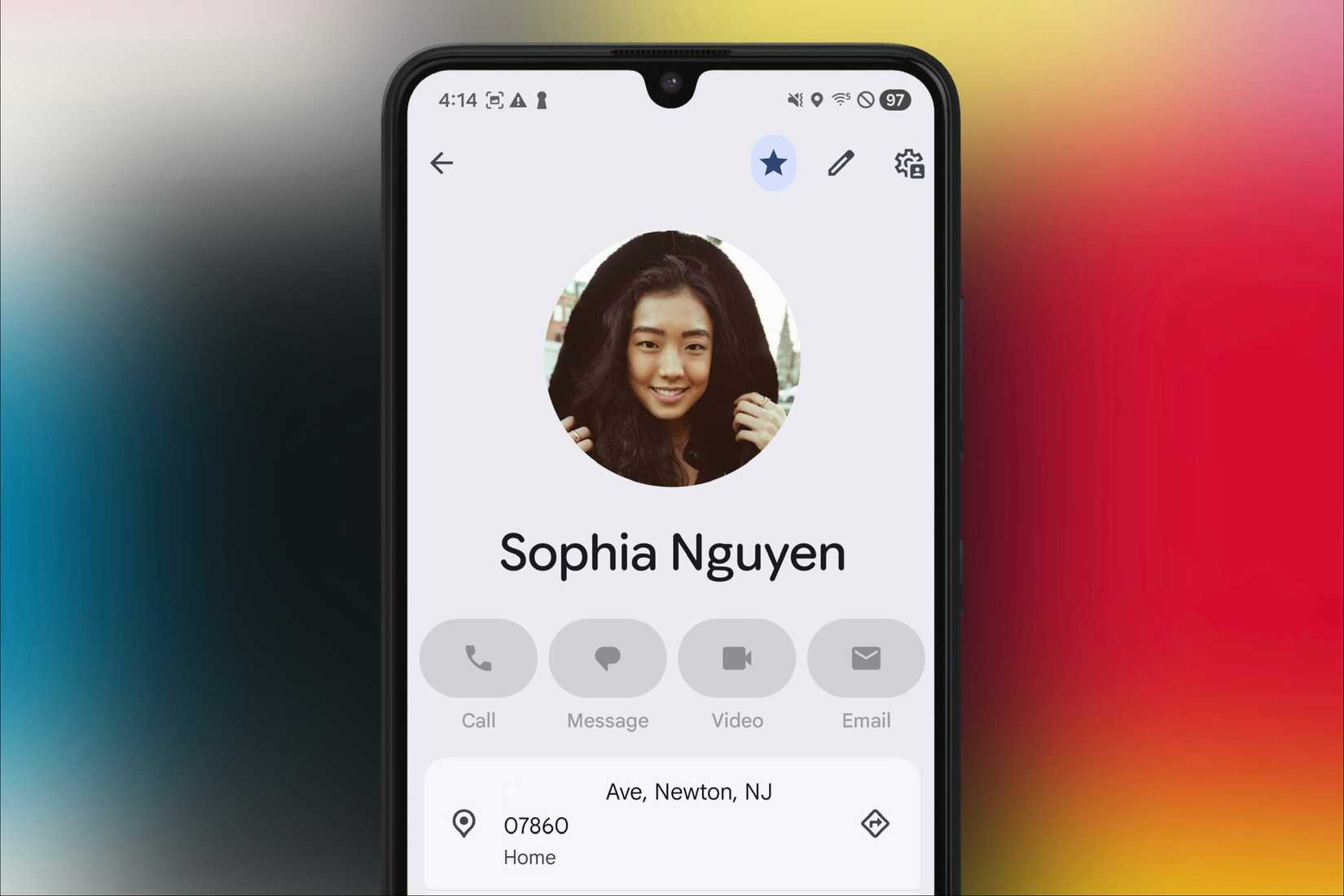Contact app with a person's information on an Android device.