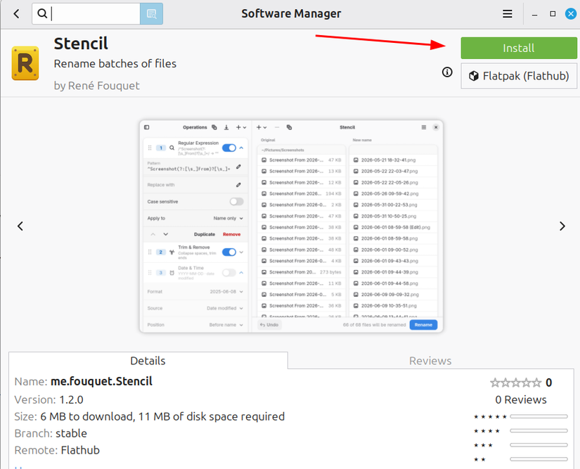 Installing a flatpak via the Software Manager in Linux Mint.