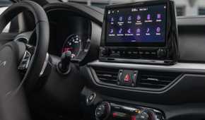Close-up shot of the infotainment screen in a 2022 Kia Forte.