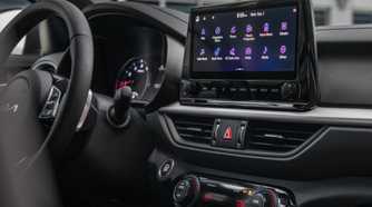 Close-up shot of the infotainment screen in a 2022 Kia Forte.