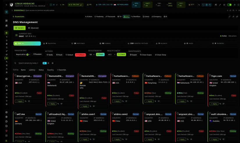 DNS management on Linux Kodachi.