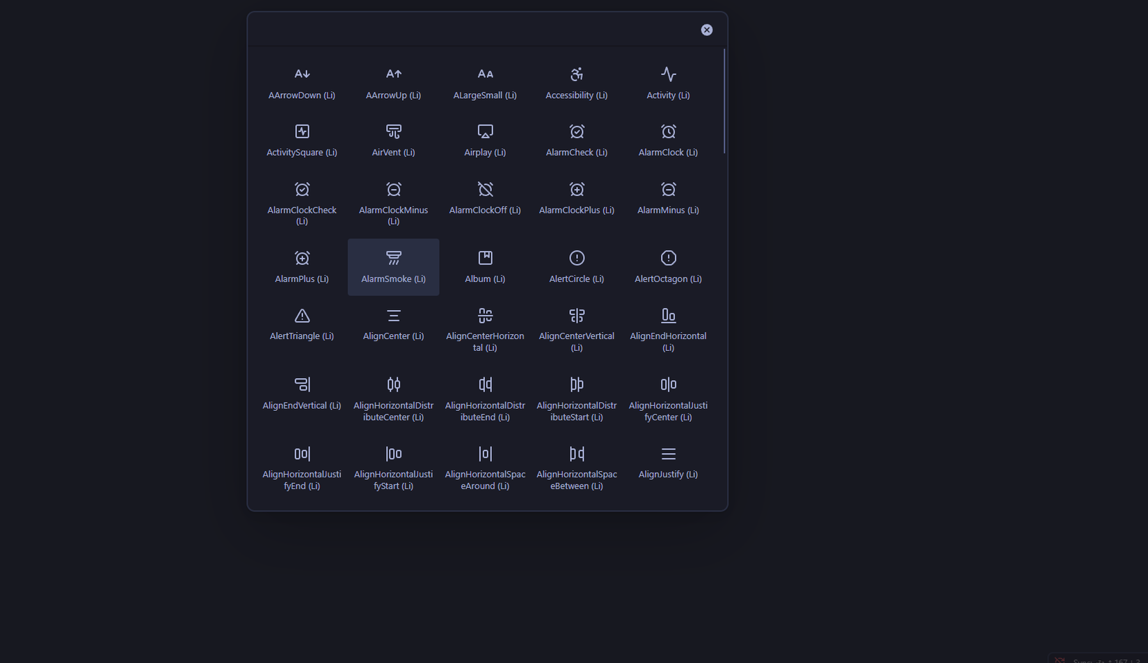A list of available icons.