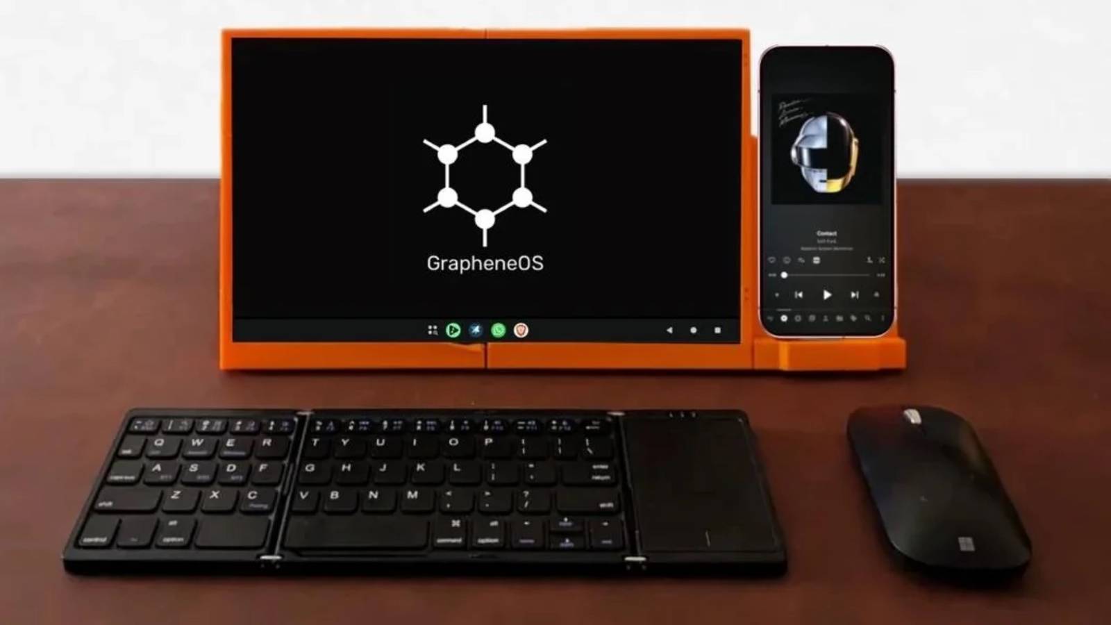 Alguém fez um laptop rodando o modo desktop GrapheneOS a partir de um telefone Pixel