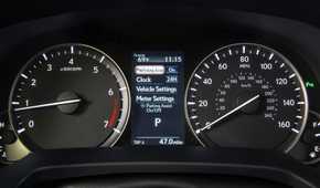 Close up of the gauge cluster in a 2016 Lexus RX