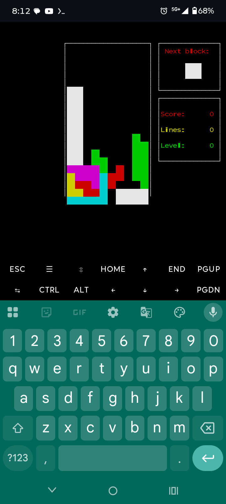 Losing Bash Tetris in Termux