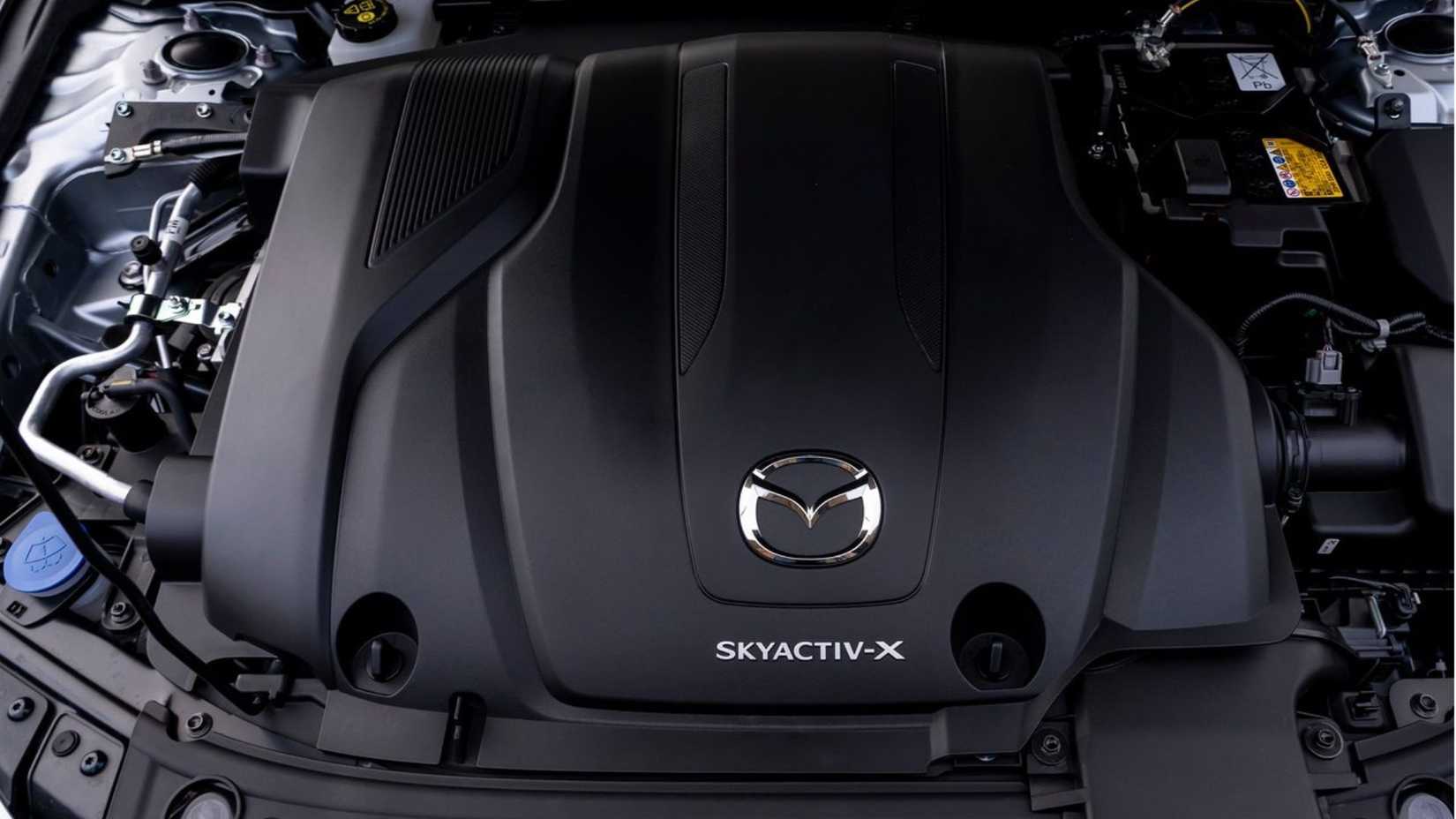 Shot of the engine under the hood of a 2019 Mazda3 Sedan.