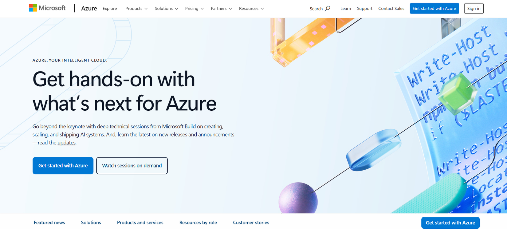 Microsoft Azure homepage as it appeared in July 2026.