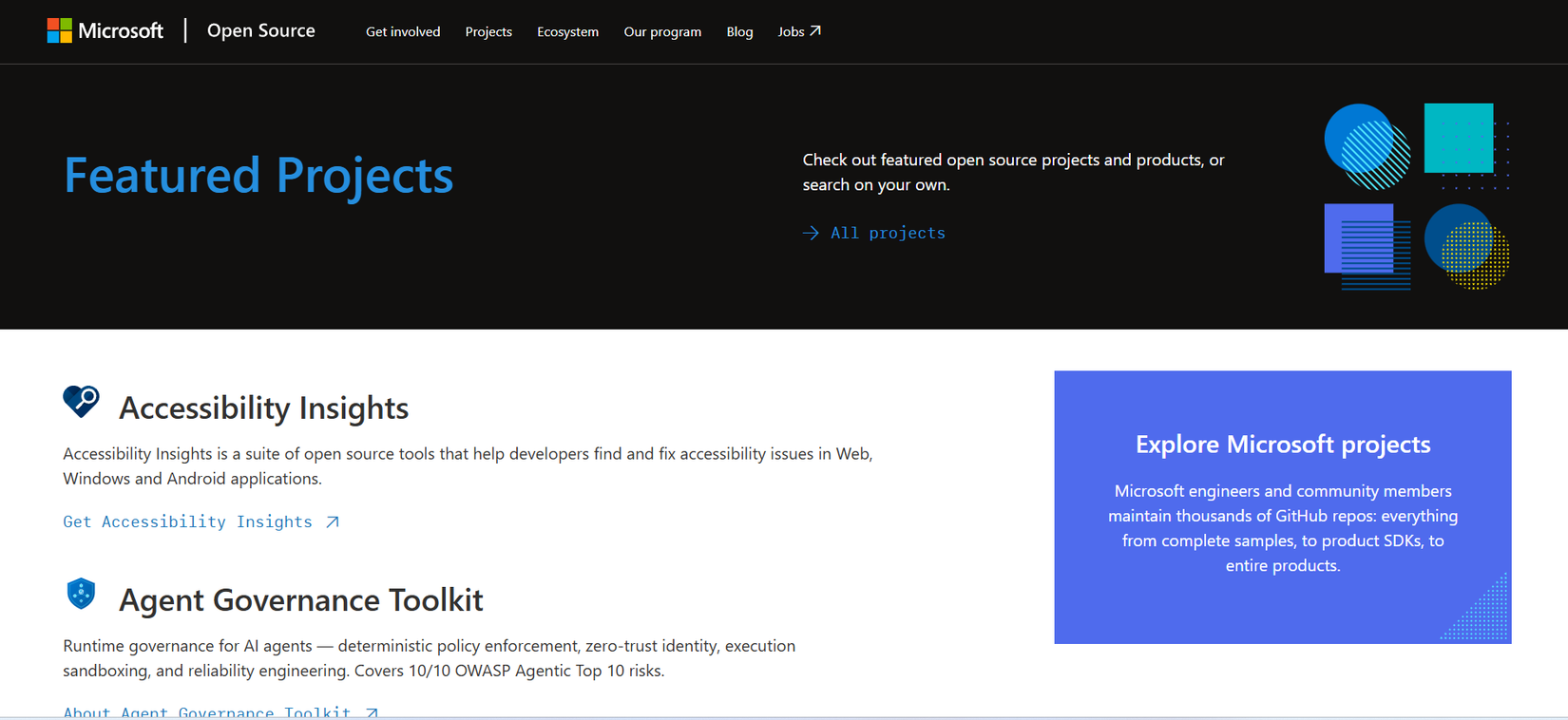 Microsoft open-source projects page.