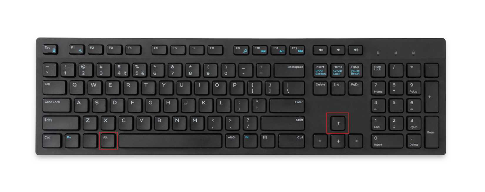 Keyboard highlighting the Alt and Up Arrow keys.