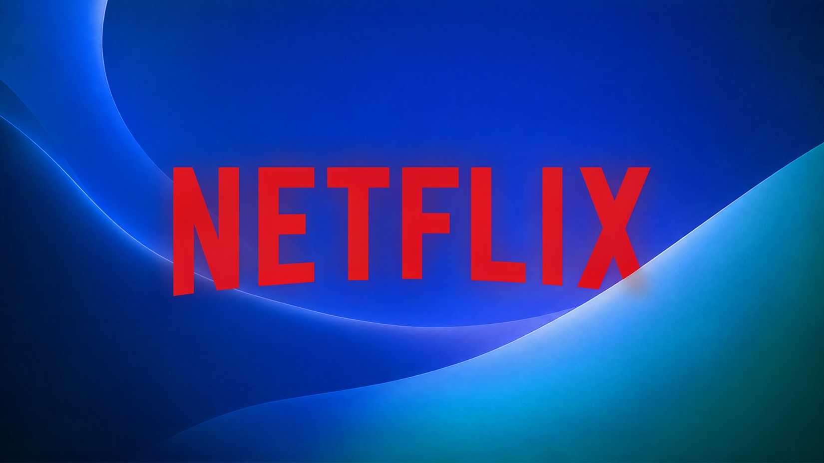 Netflix logo on a blue abstract background.