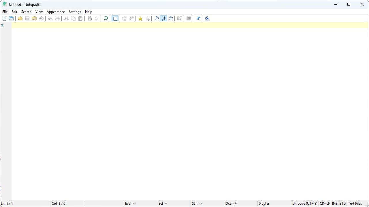 Notepad3 open to a blank window.