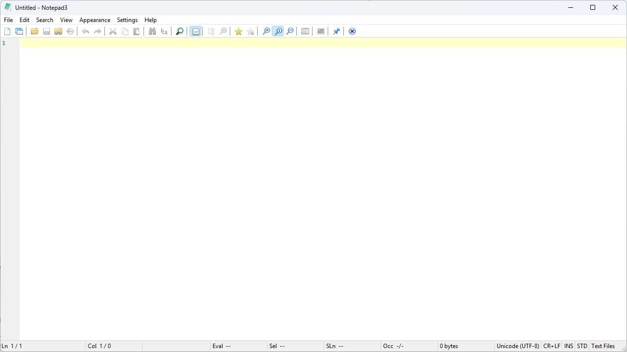 Notepad3 open to a blank window.