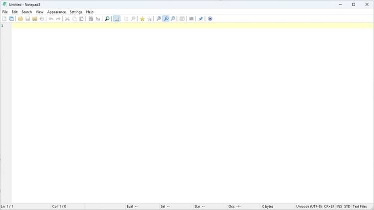 Notepad3 open to a blank window.