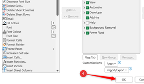 OK is selected in Excel's Excel Options window.