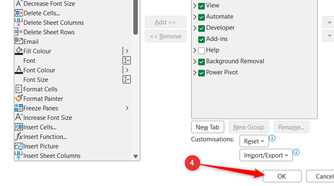 OK is selected in Excel's Excel Options window.