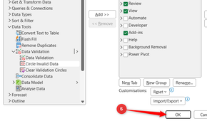 OK is selected in the bottom-right corner of the Excel Options dialog box.