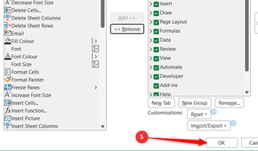 OK is selected in the Excel Options window in Microsoft Excel.