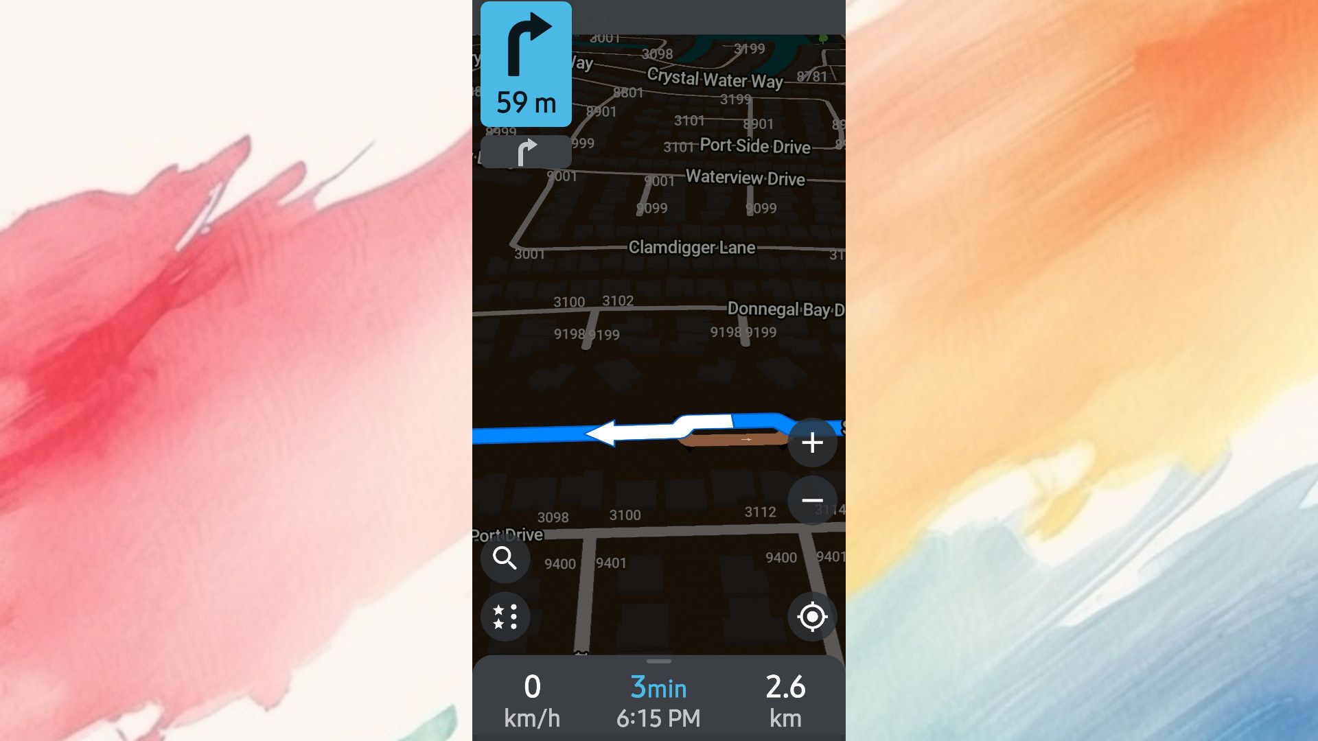Organic Maps showing a route with an arrow