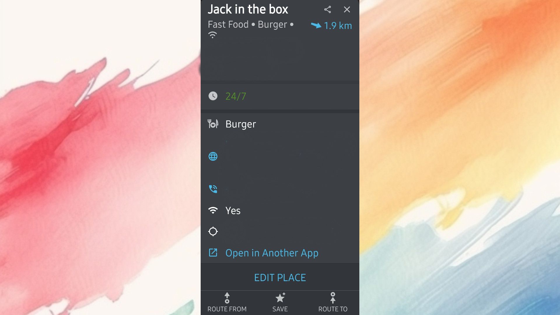 Organic Maps showing Jack in the box information
