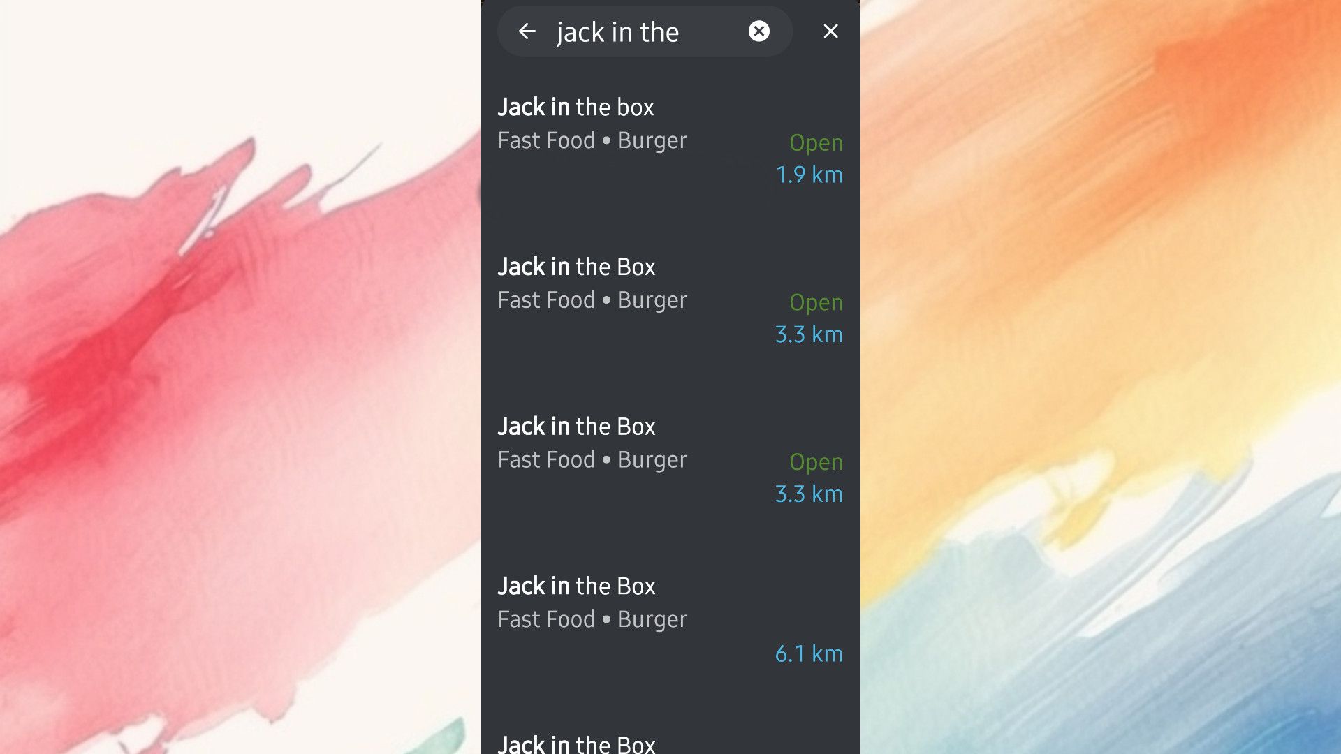Organic Maps showing multiple Jack in the Boxes