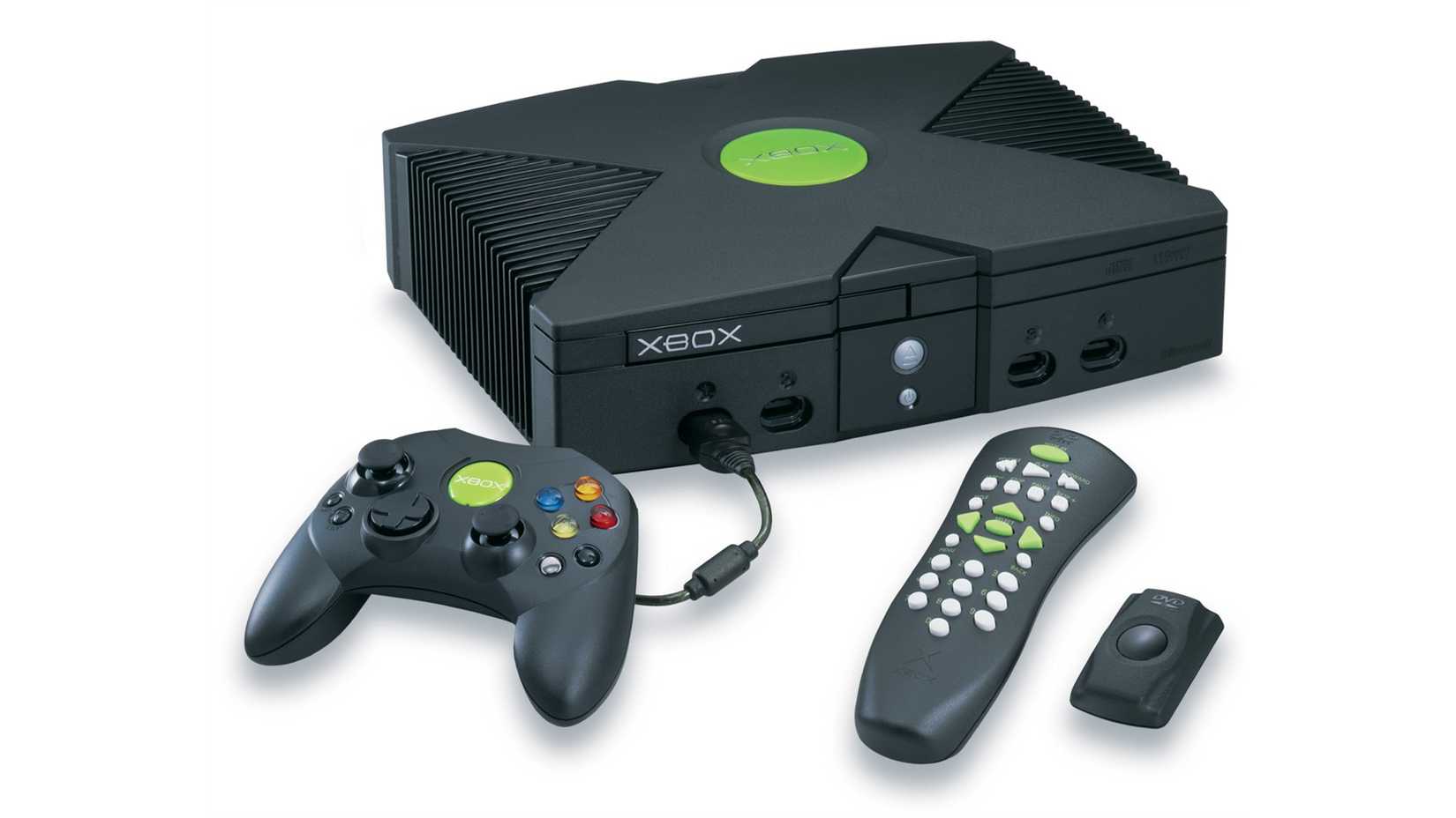 The original Xbox with a few peripherals. 