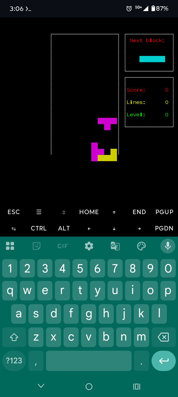 Playing bash Tetris in Termux