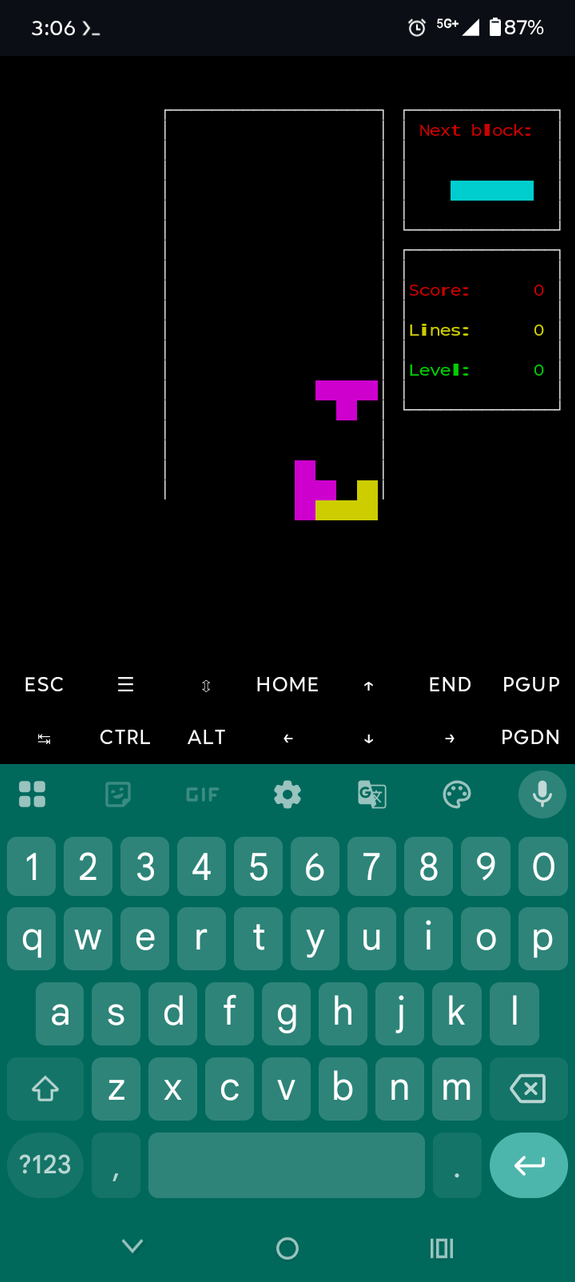 Playing bash Tetris in Termux