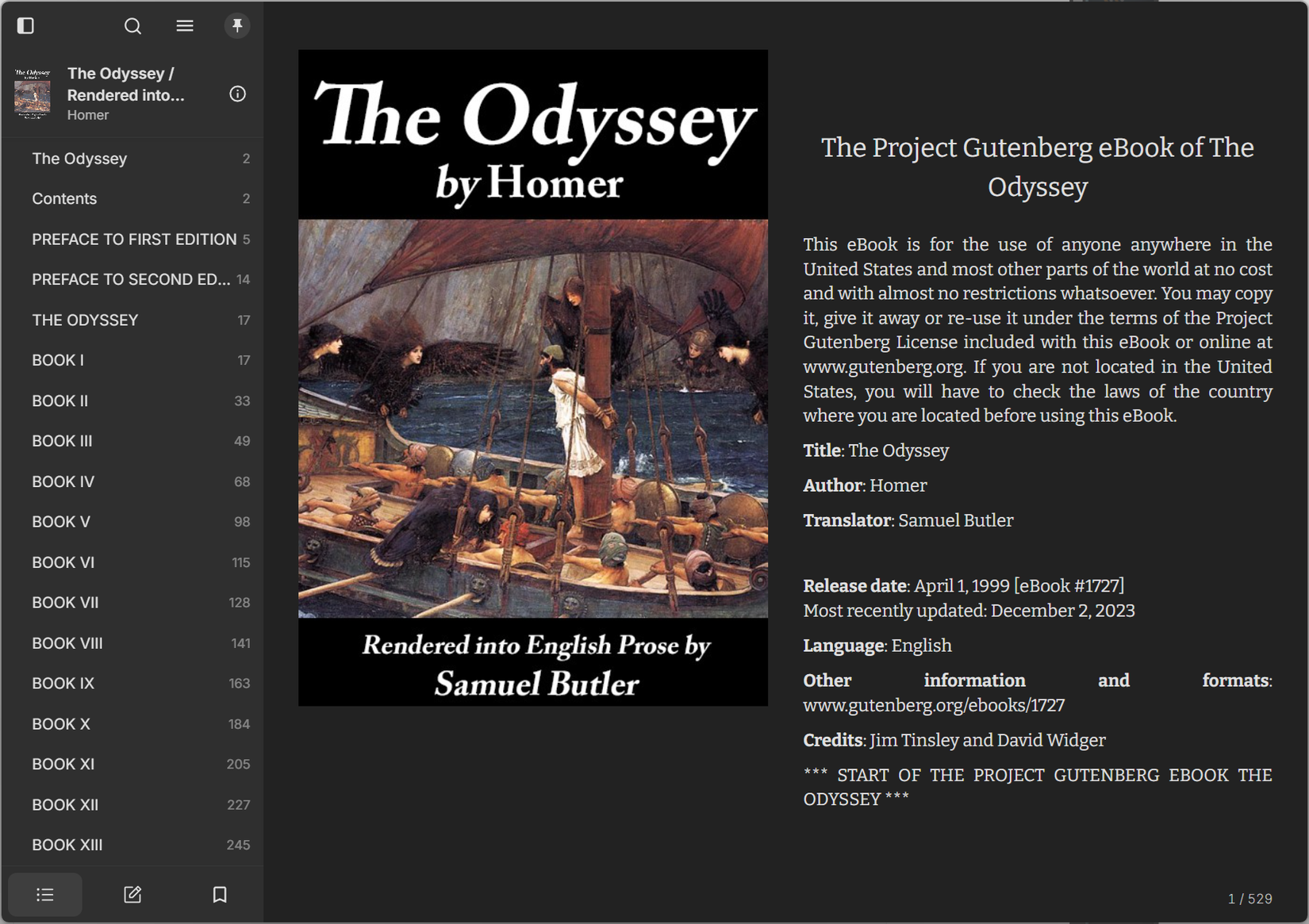 Readest showing the Odyssey by Homer