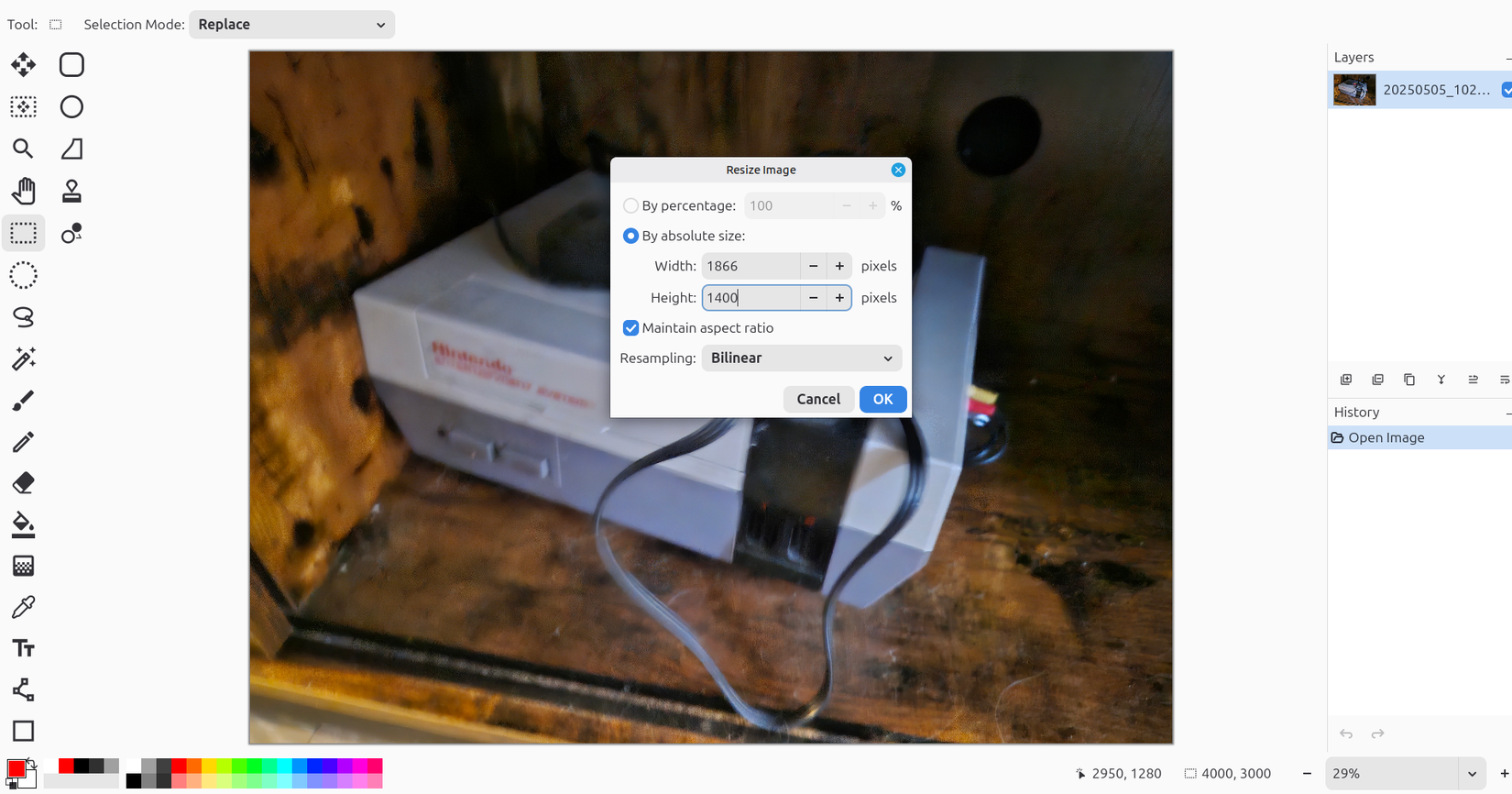 Resizing an image of an NES in Pinta.