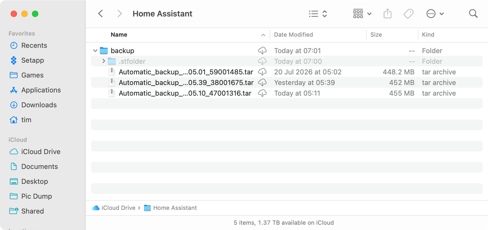 Home Assistant backups in iCloud.