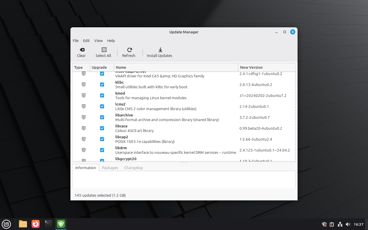 Screenshot of Linux Mint Updates Manager