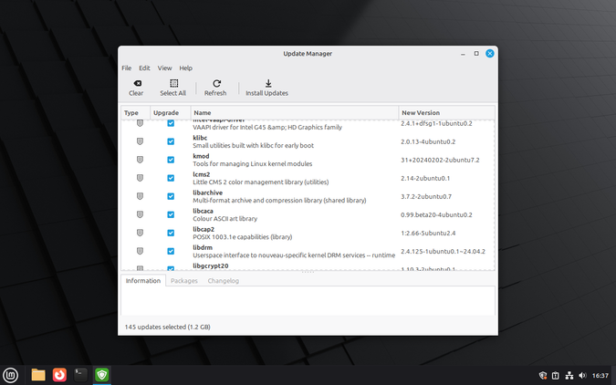 Screenshot of Linux Mint Updates Manager