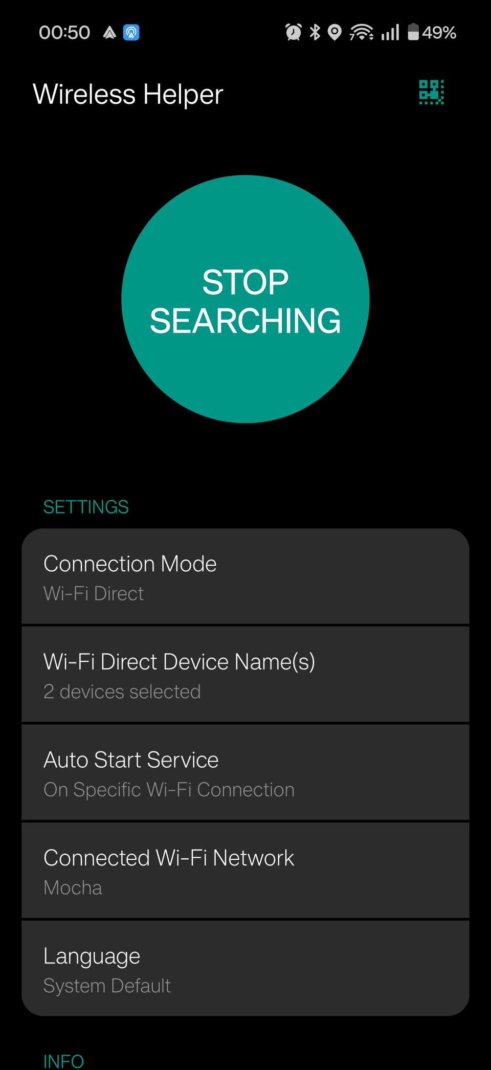 Assistant sans fil avec mode de connexion défini sur Wi-Fi Direct.