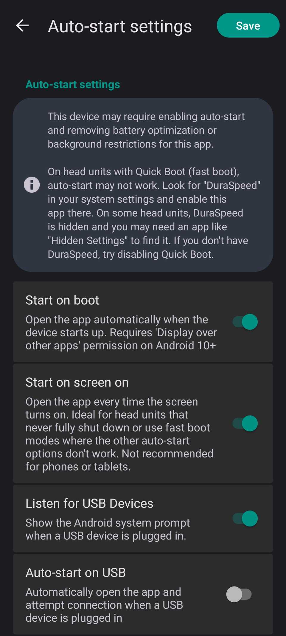 Le chargement à l'écran est activé dans Headunit Revived.