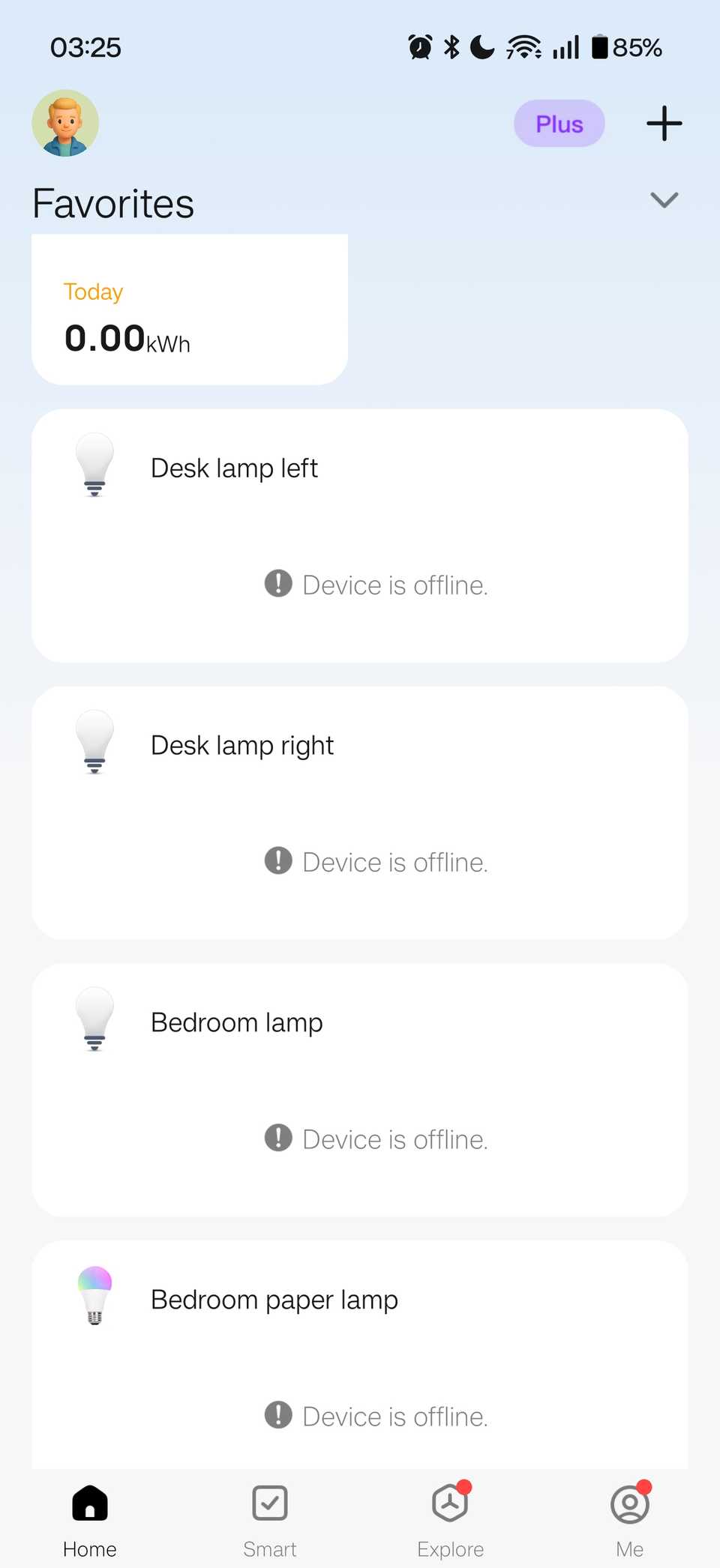 Smart bulbs are displayed offline.