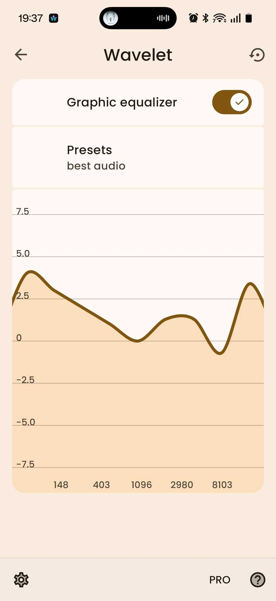 A screenshot of an equalizer in the Wavelet app.