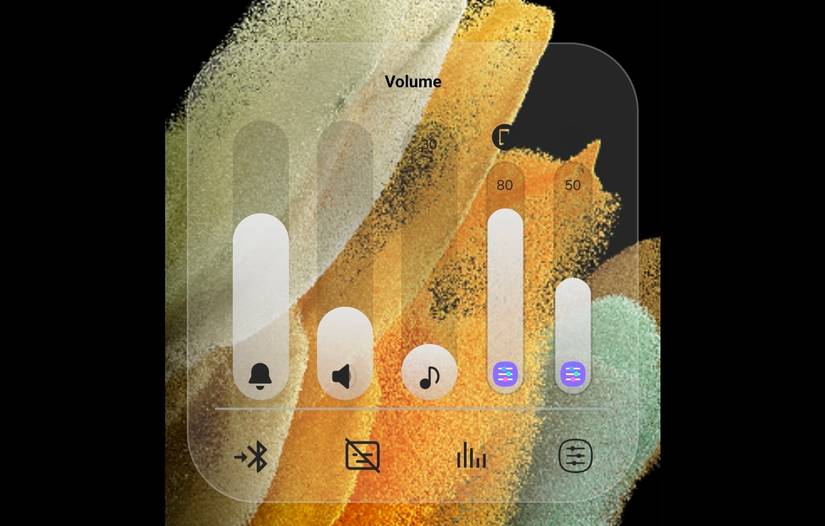 Samsung Sound Assistant custom volume panel with separate sliders for different audio controls.