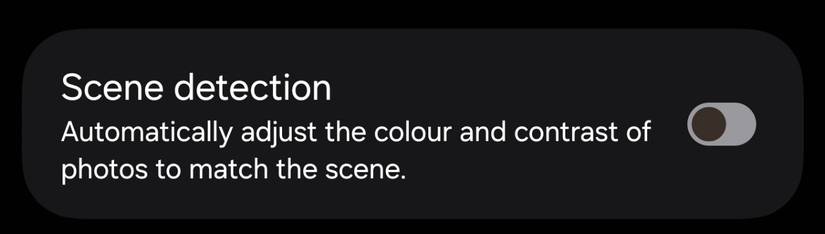 The Scene Detection toggle in Samsung's camera app.